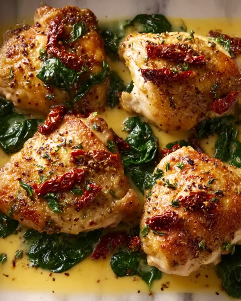 Smothered Baked Chicken with Creamed Spinach and Sun-Dried Tomatoes Recipe - Recipe Image