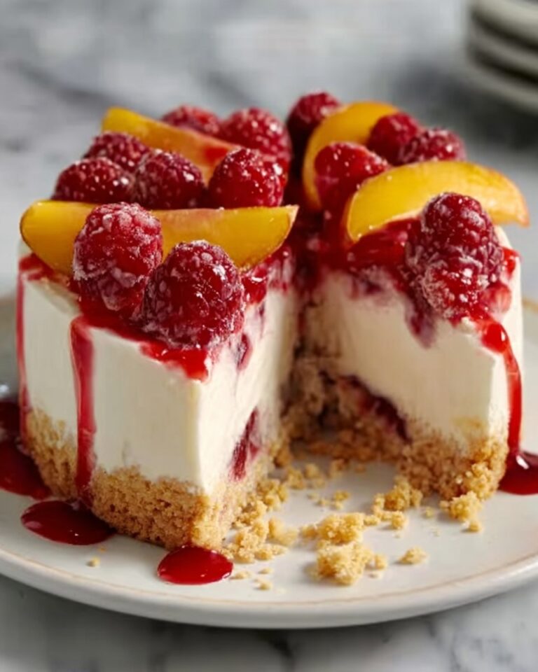Summer Bliss Peach and Raspberry Cheesecake Delight Recipe