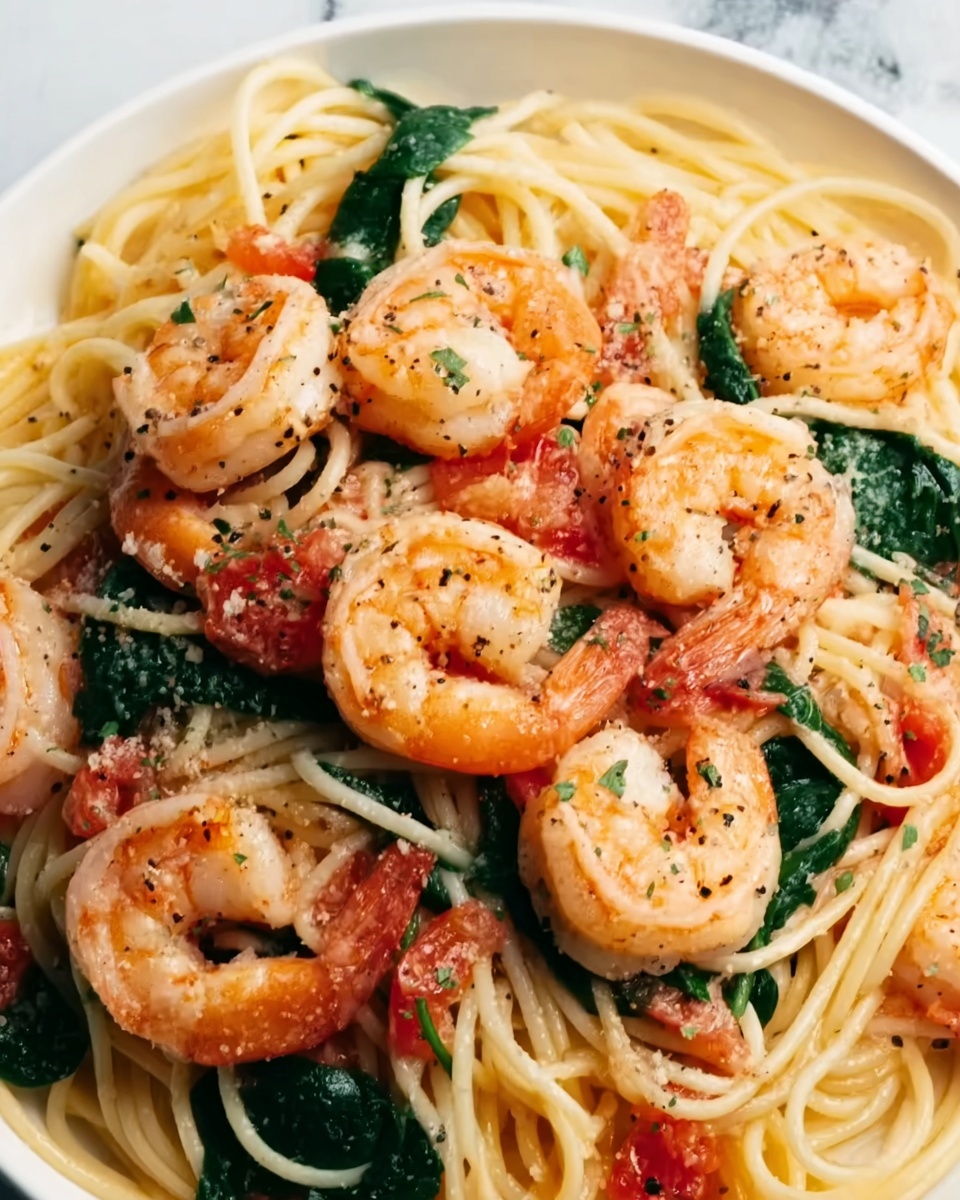 Tomato Spinach Shrimp Pasta Recipe - Recipe Image
