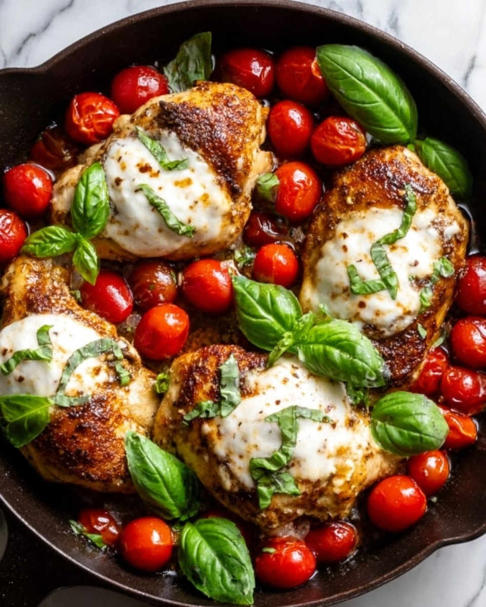 One Pan Balsamic Chicken with Cherry Tomatoes and Mozzarella Recipe - Recipe Image