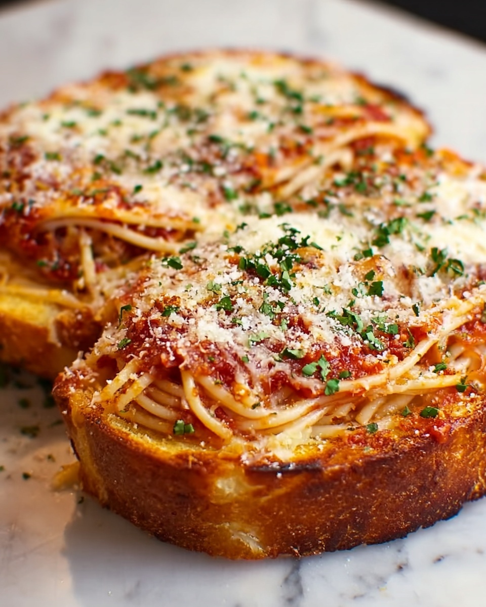 Spaghetti Stuffed Garlic Bread Recipe - Recipe Image