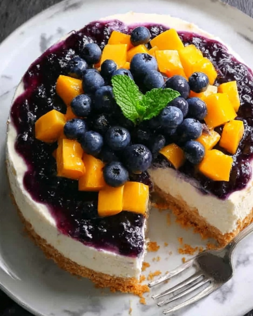 Delightful No-Bake Peach Blueberry Cheesecake Recipe - Recipe Image
