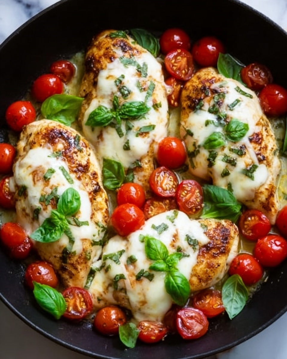 One Pan Balsamic Chicken with Cherry Tomatoes and Mozzarella Recipe - Recipe Image