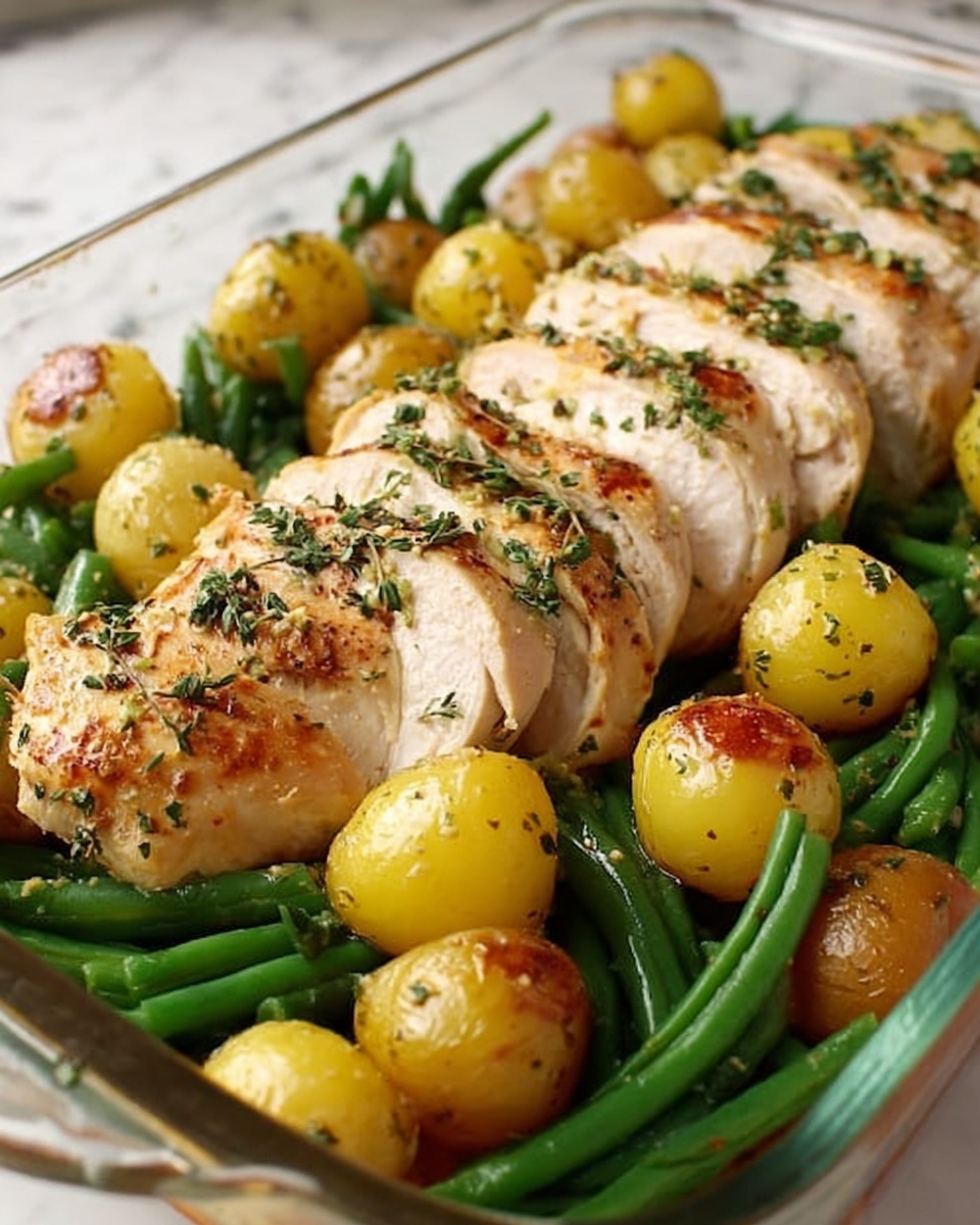 One-Pan Garlic Herb Chicken with Potatoes & Green Beans Recipe - Recipe Image