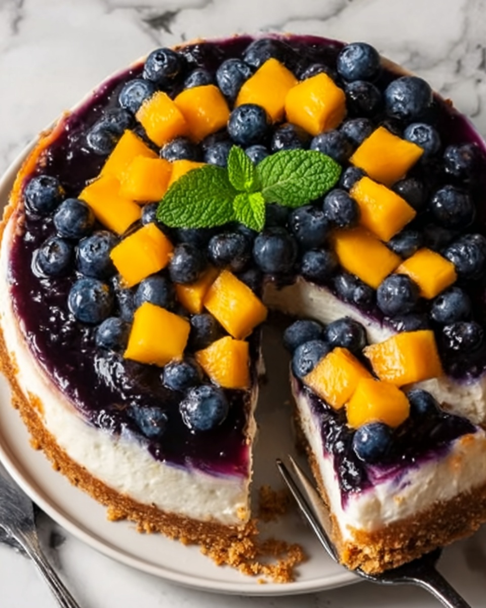 Delightful No-Bake Peach Blueberry Cheesecake Recipe - Recipe Image