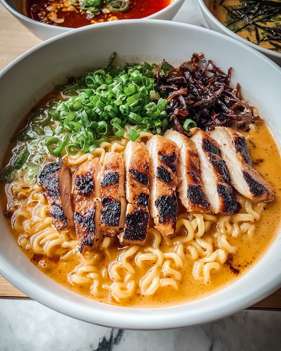 Fiery Chicken Ramen with Creamy Garlic Sauce Recipe - Recipe Image