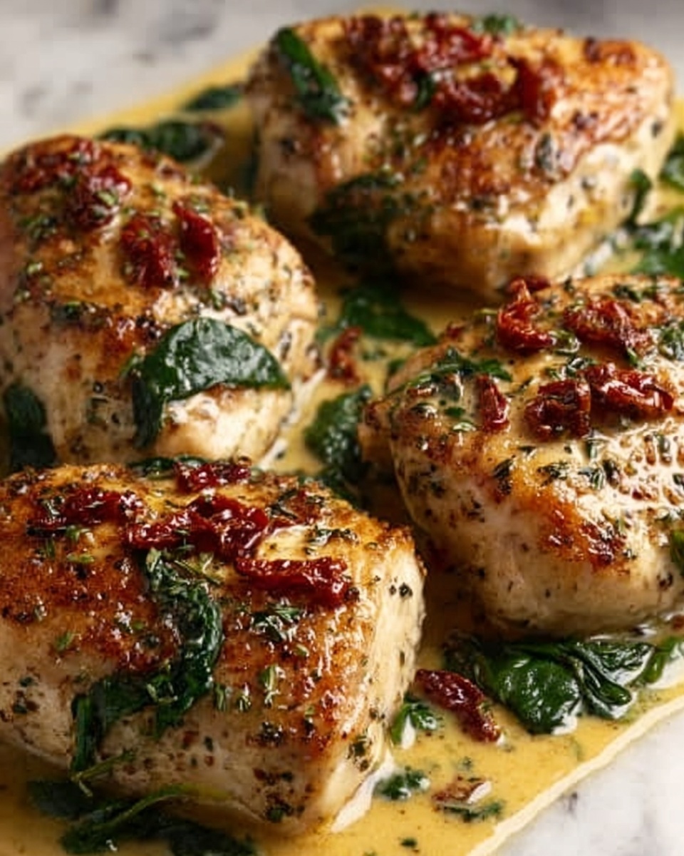 Smothered Baked Chicken with Creamed Spinach and Sun-Dried Tomatoes Recipe - Recipe Image