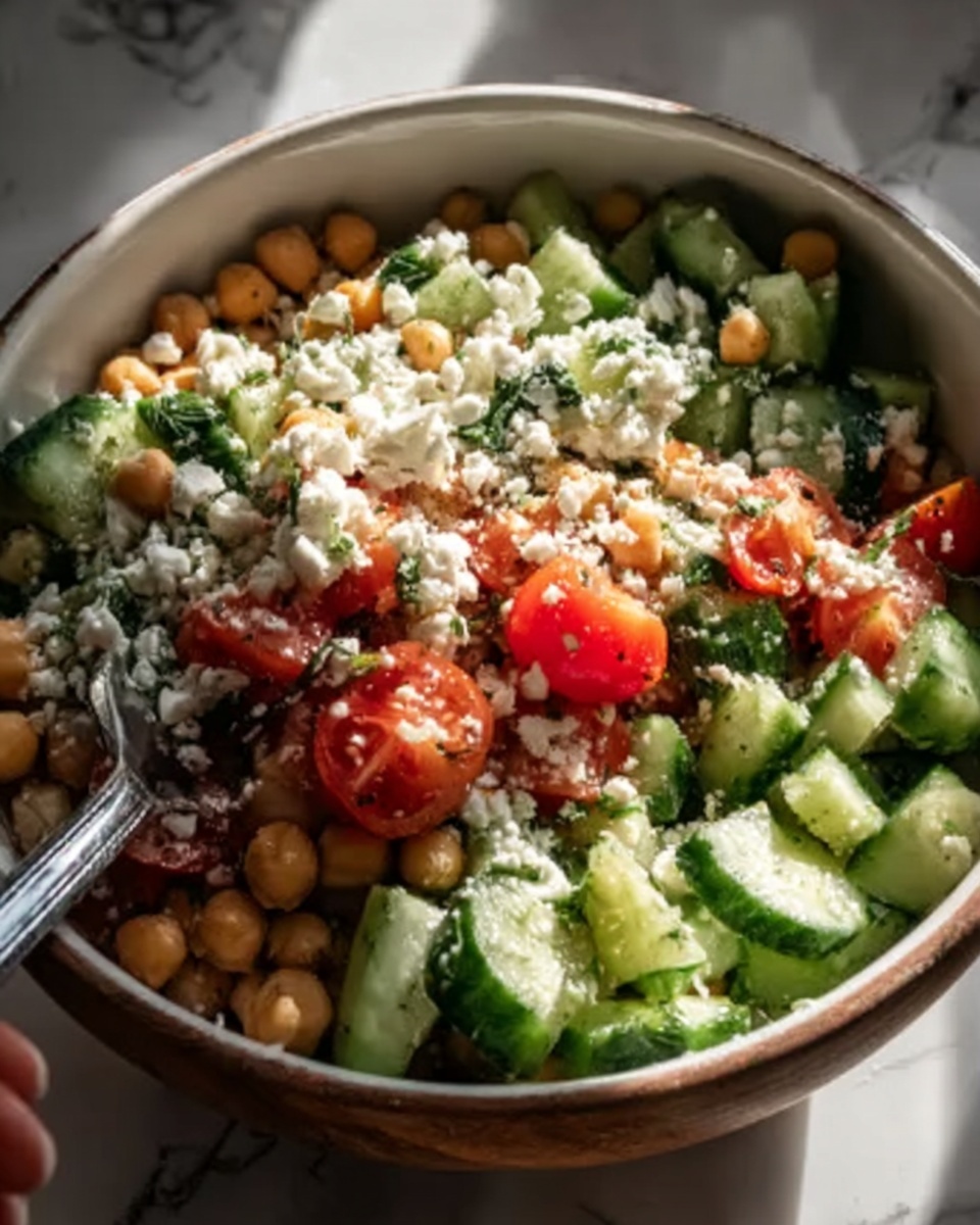 Easy Chickpea Cucumber Salad with Feta and Tomatoes Recipe - Recipe Image