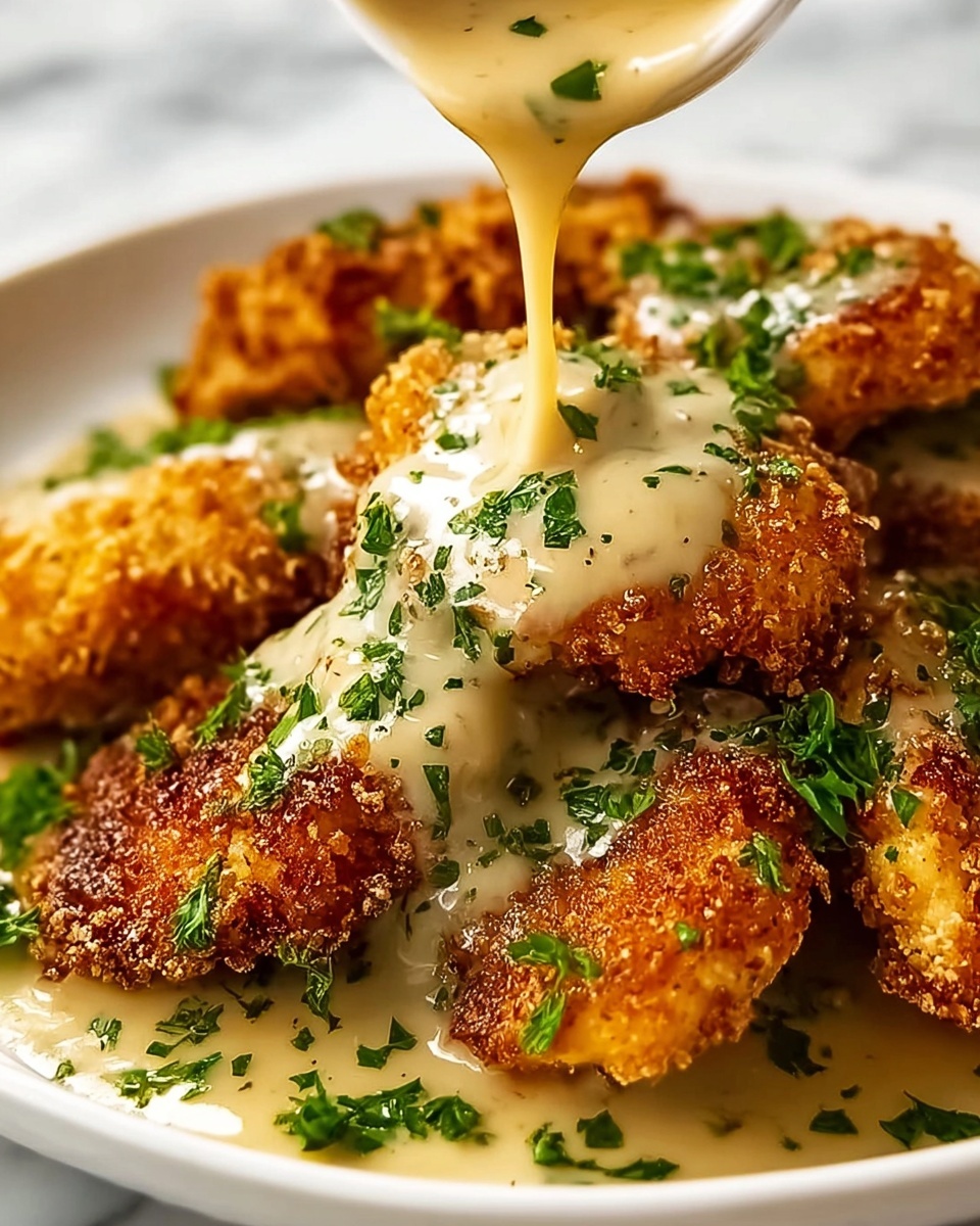 Crispy Parmesan Chicken with a Rich Garlic Sauce Recipe - Recipe Image