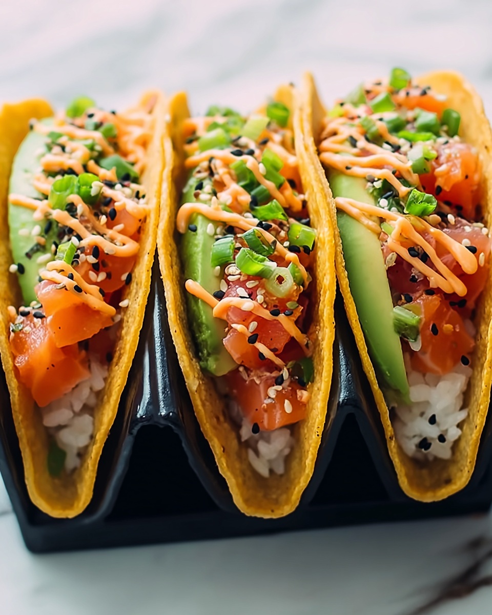 Sushi Tacos with Spicy Tuna Poke, Avocado, and Cucumber Recipe - Recipe Image