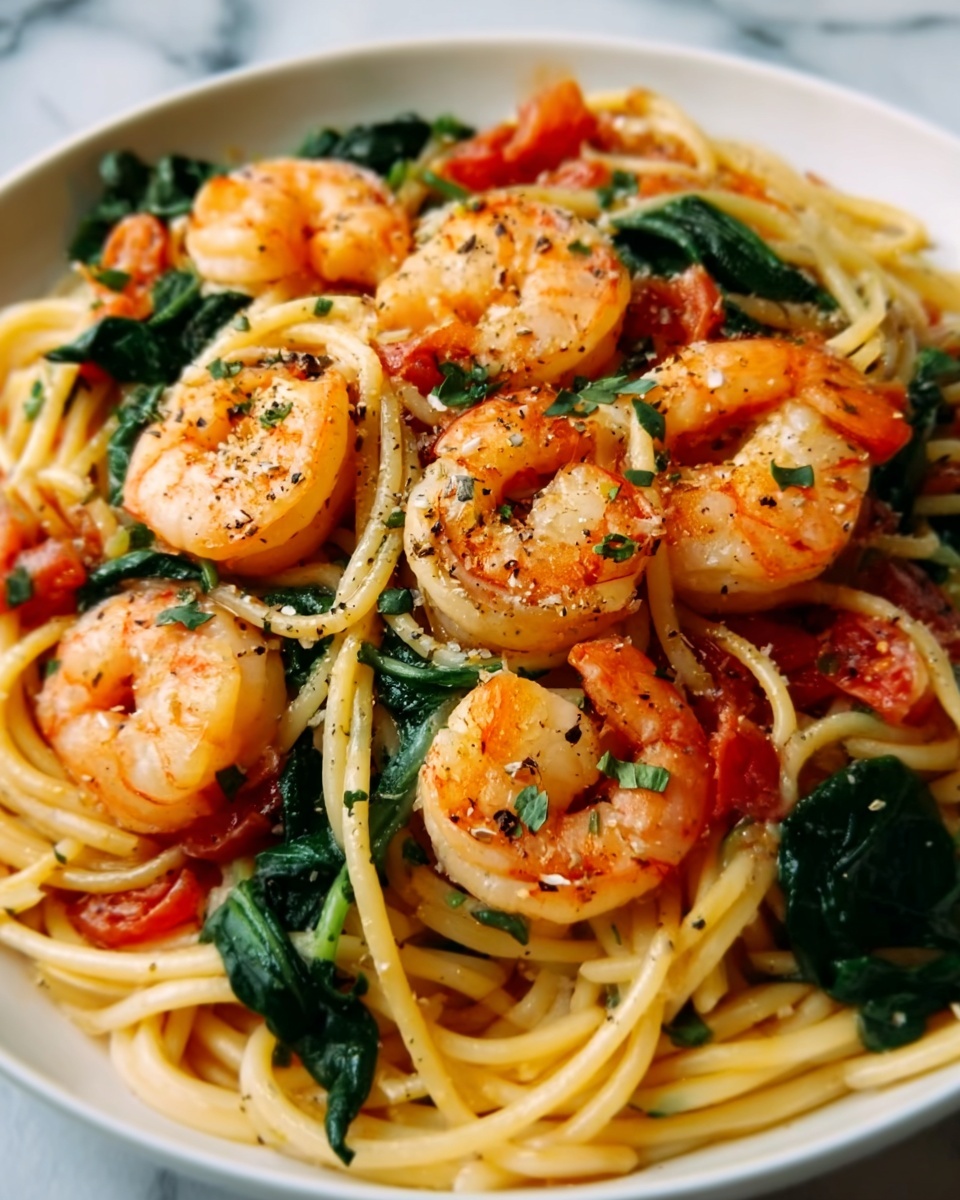Tomato Spinach Shrimp Pasta Recipe - Recipe Image