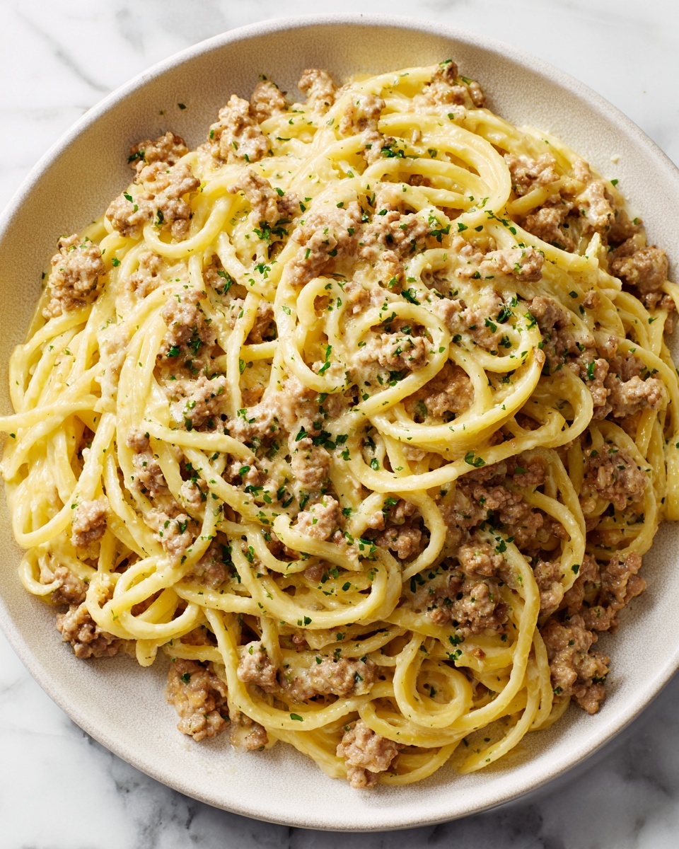 One-Pot Creamy Beef and Garlic Butter Pasta Recipe - Recipe Image