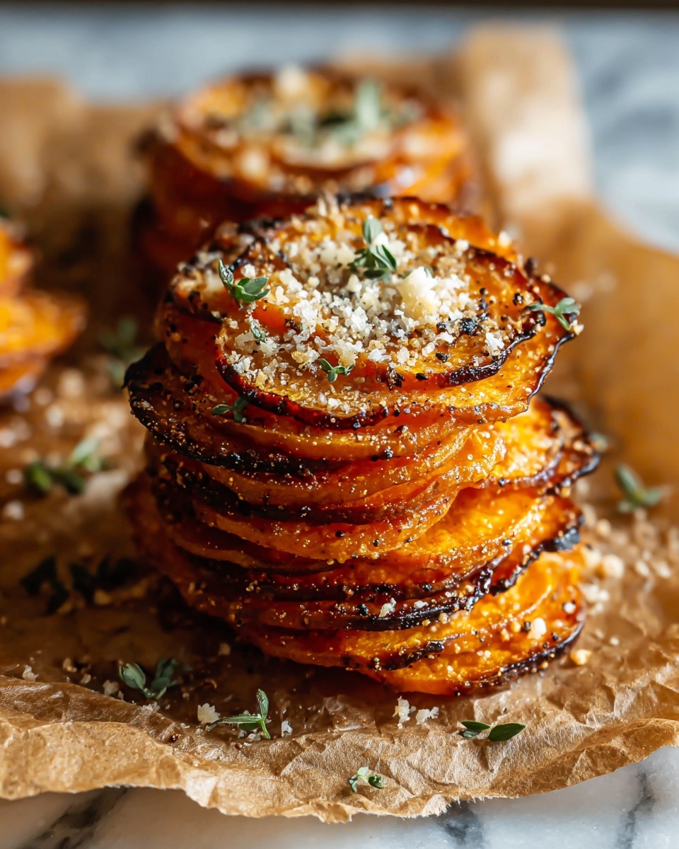 Crispy Parmesan Thyme Sweet Potato Stacks Recipe - Recipe Image