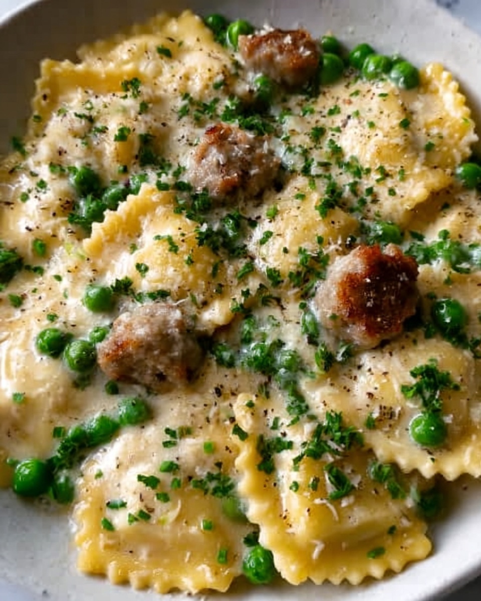 Asparagus Ravioli with Sausage and Peas Recipe - Recipe Image