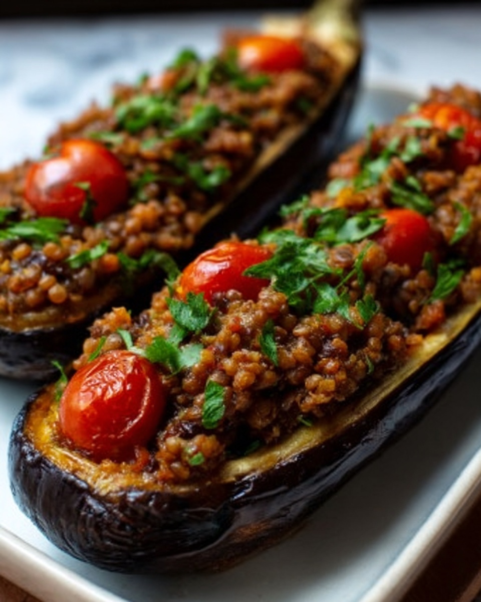 Lamb-Stuffed Roasted Eggplant Recipe - Recipe Image
