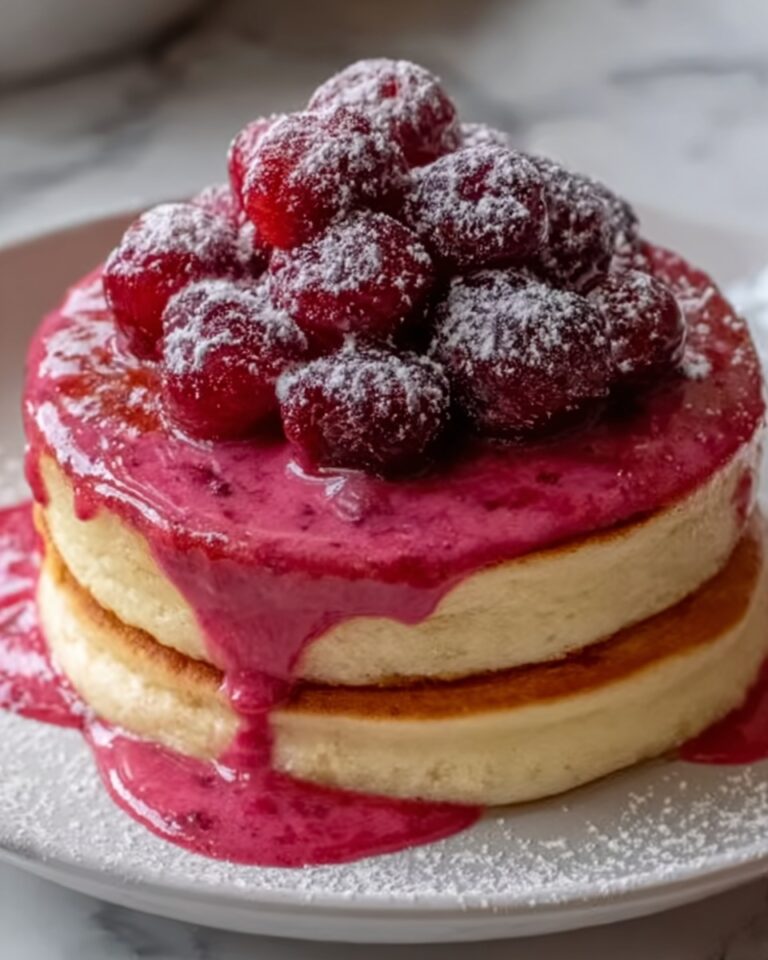 Fluffy Pink Pancakes with White Chocolate Maple Syrup Recipe