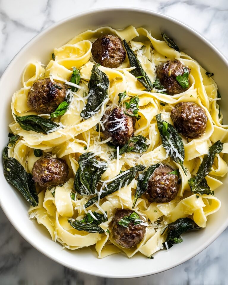 Winter Pasta with Mushrooms, Sausage Meatballs, Walnuts & Crispy Sage Recipe