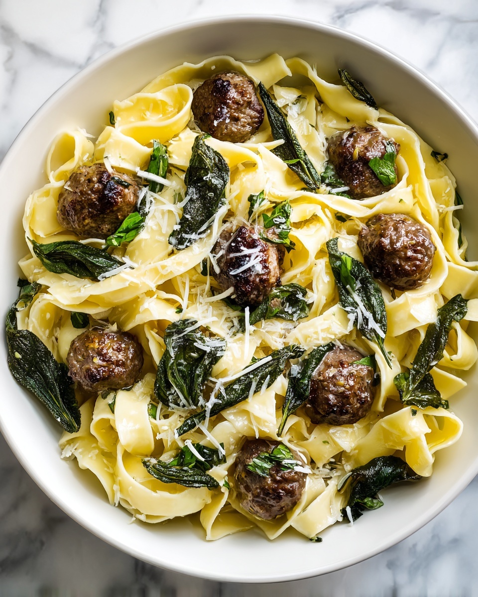 Winter Pasta with Mushrooms, Sausage Meatballs, Walnuts & Crispy Sage Recipe - Recipe Image