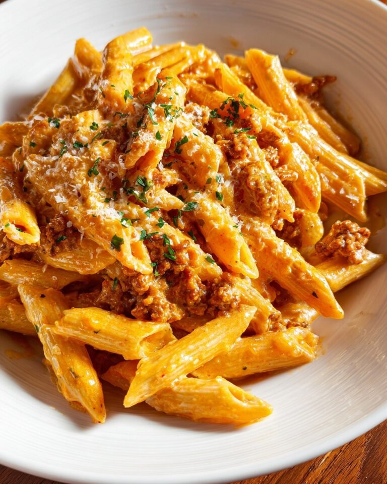 Cheesy Penne with Garlic Butter Ground Beef Recipe