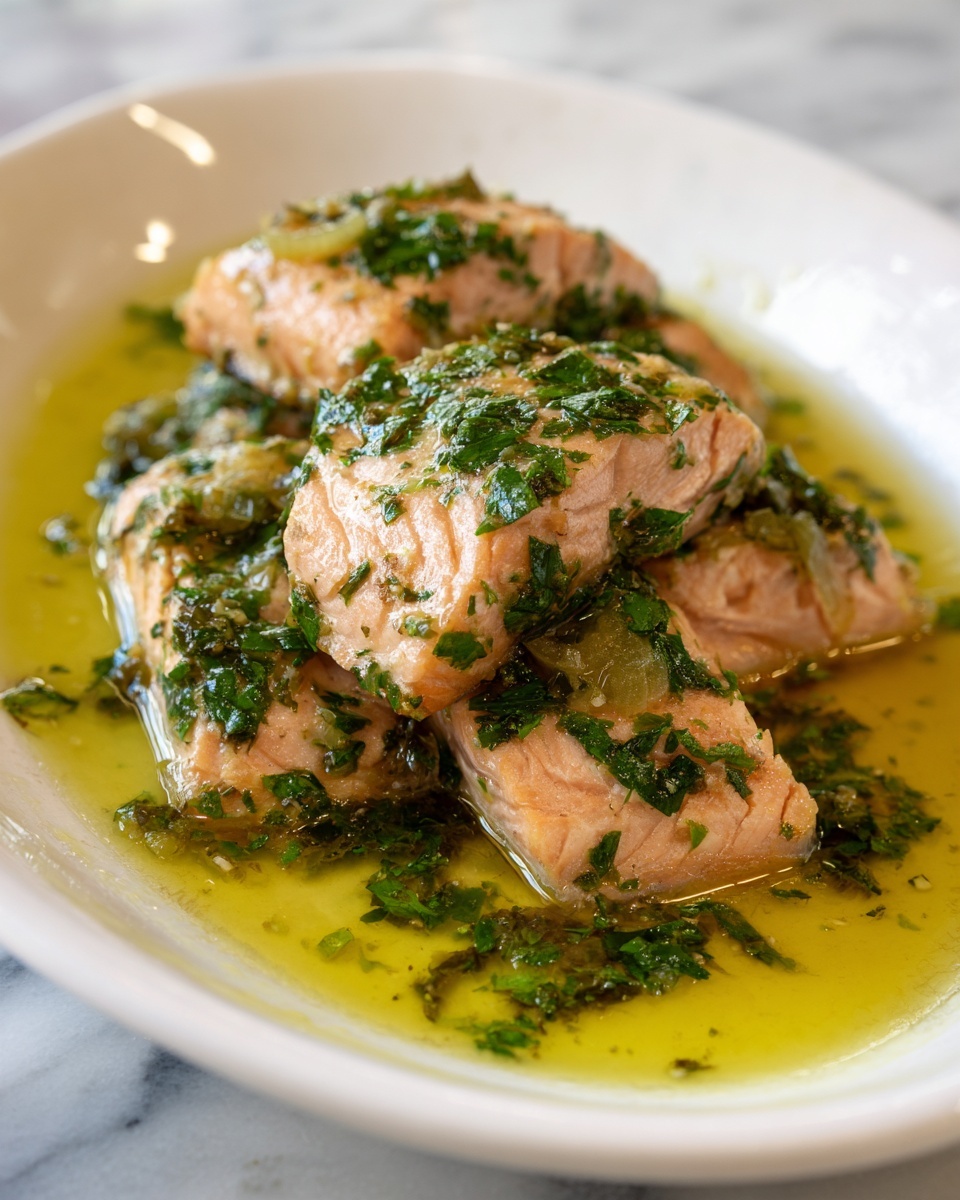 Olive Oil Poached Salmon with Herb Vinaigrette Recipe - Recipe Image