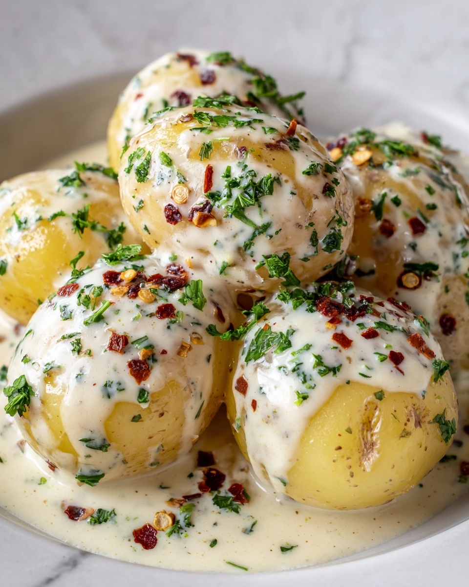 Easy Creamy Garlic Sauce Baby Potatoes Recipe - Recipe Image