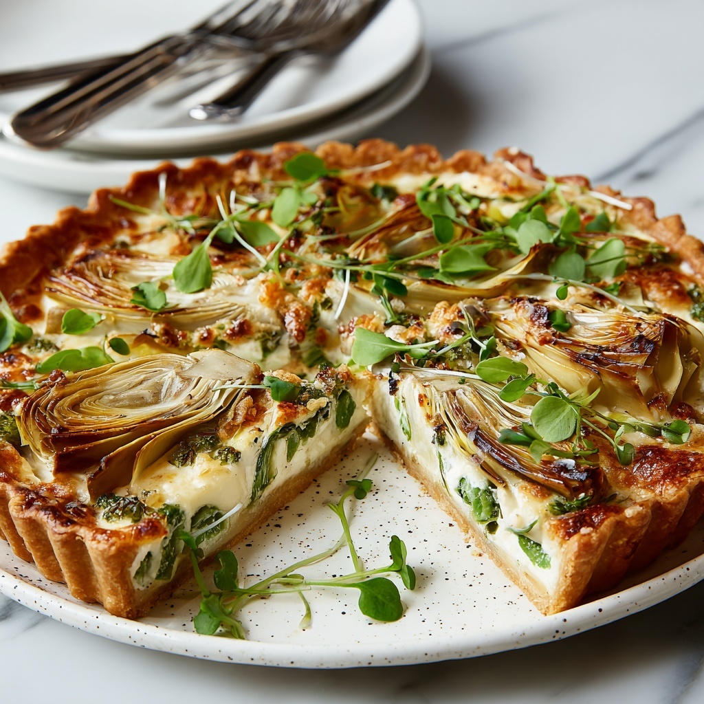 Artichoke & Broad Bean Tart with Watercress Pesto Recipe - Recipe Image