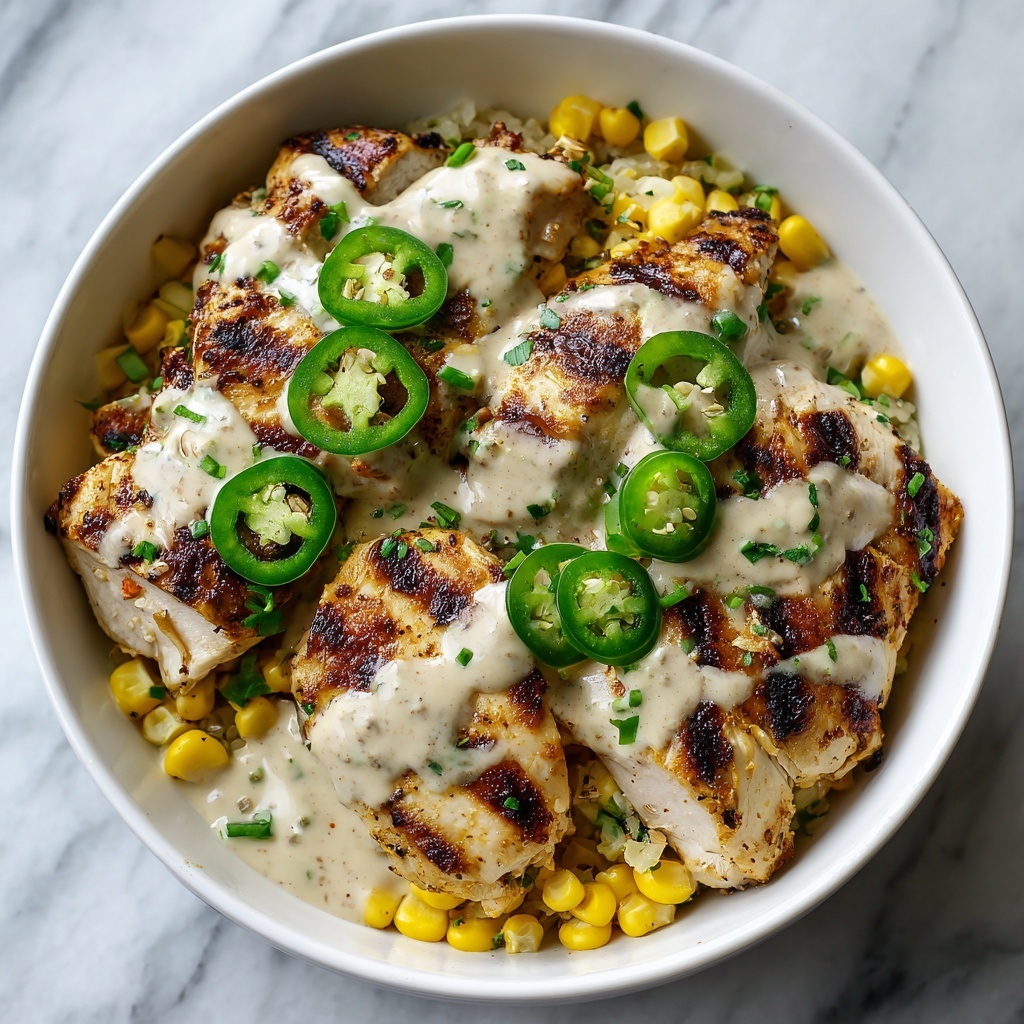 Grilled Chicken Bowl with Corn, JalapeƱos & Creamy Yogurt Sauce Recipe - Recipe Image