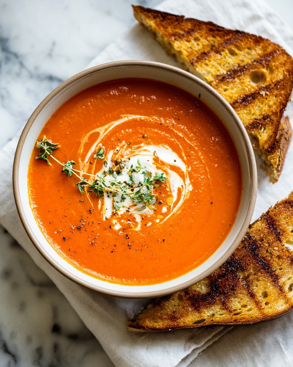 Creamy Tomato Soup with Grilled Cheese Sandwich Recipe - Recipe Image