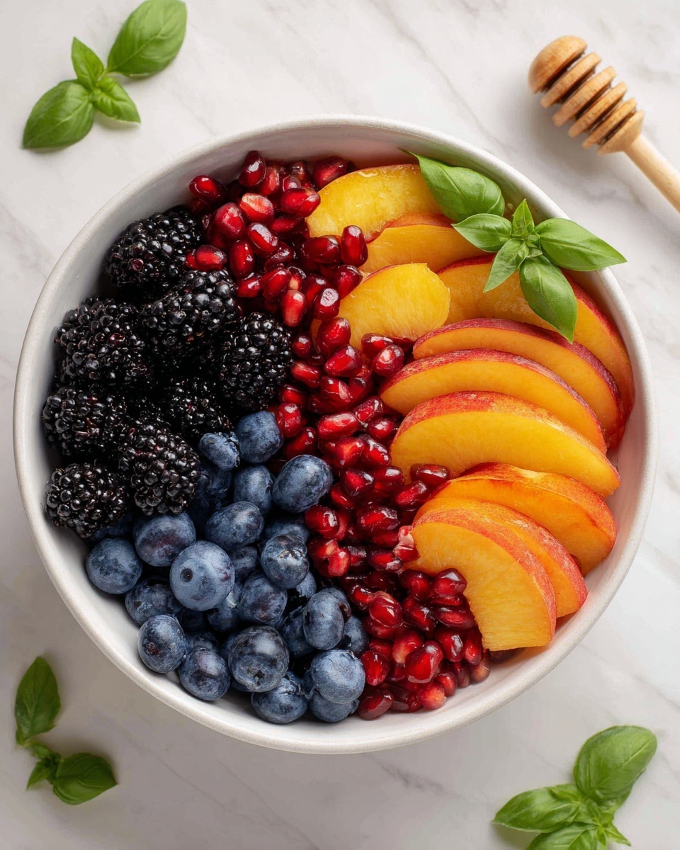 Honey Lime Basil Peach Fruit Salad Recipe - Recipe Image