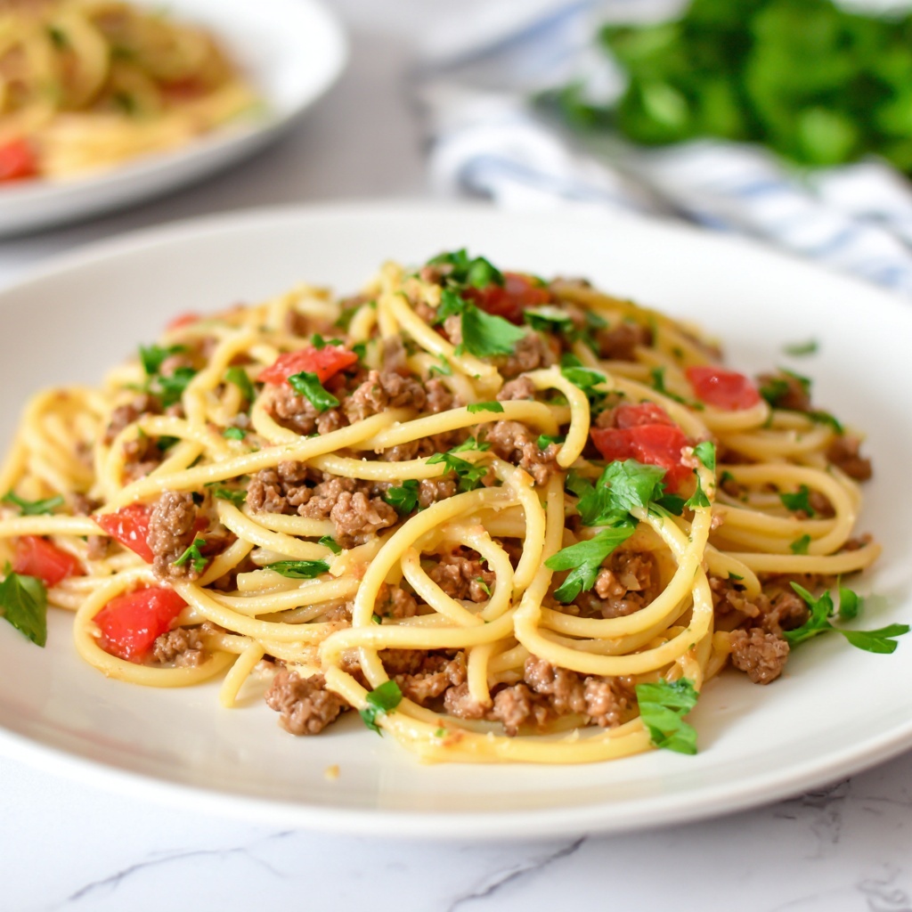 Creamy Italian Ground Beef Spaghetti Recipe - Recipe Image