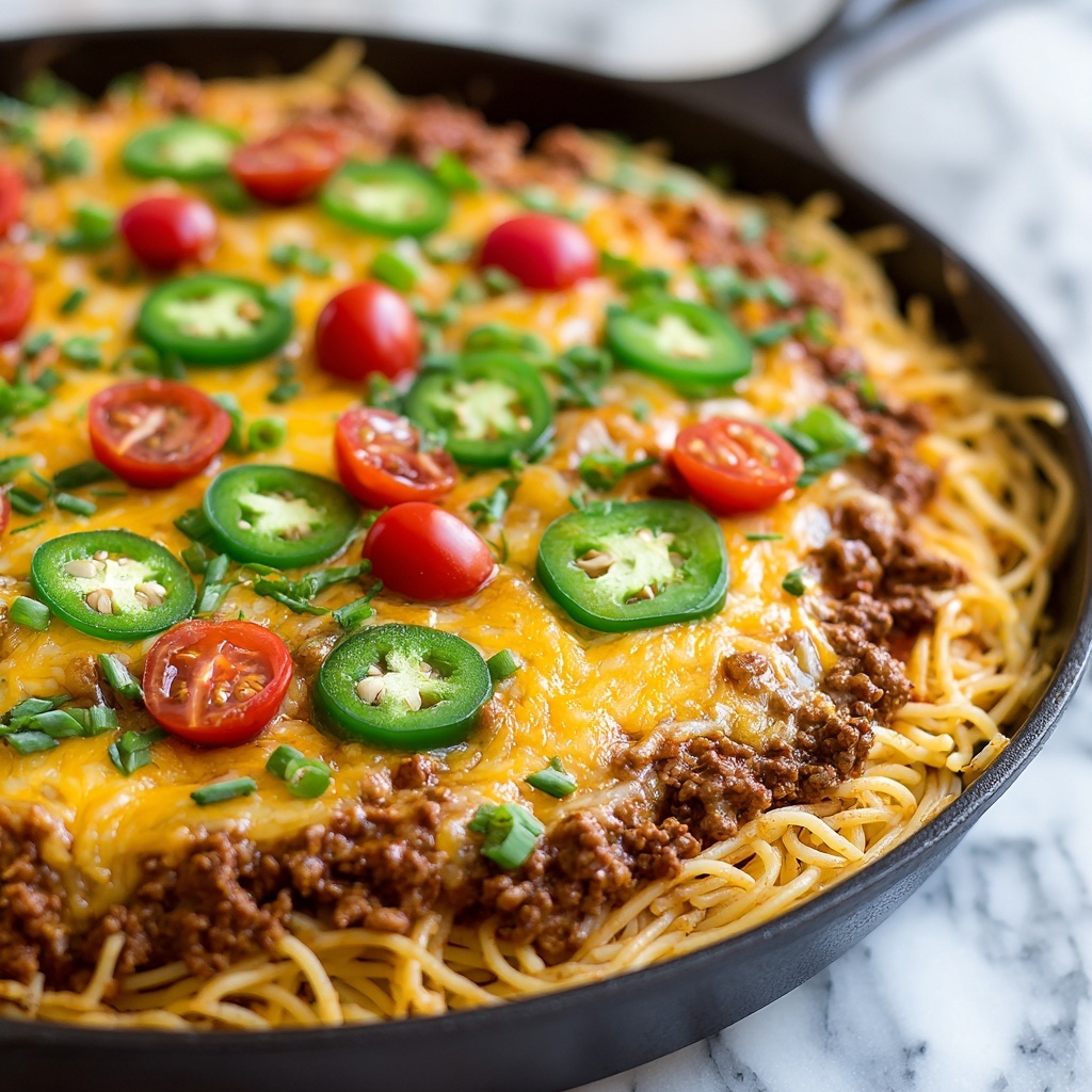 Cheesy Taco Salsa Spaghetti Bake Recipe - Recipe Image