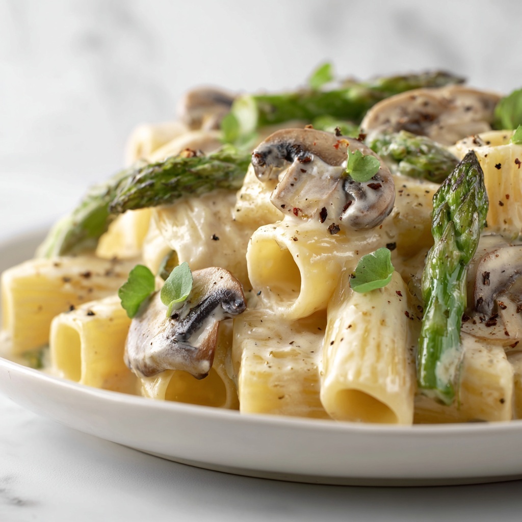 Creamy Mushroom and Asparagus Chicken Penne Recipe - Recipe Image