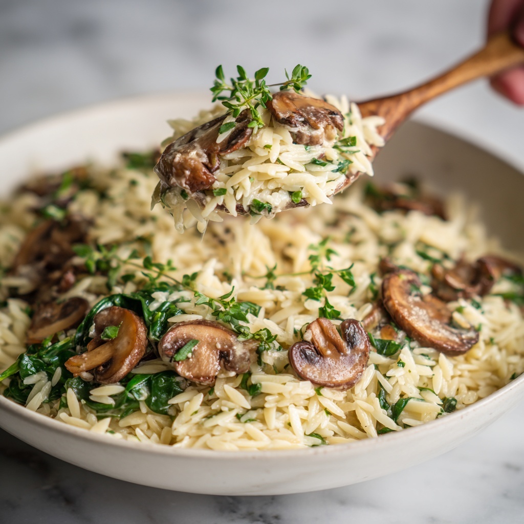 Creamy Spinach and Mushroom Orzo Recipe - Recipe Image