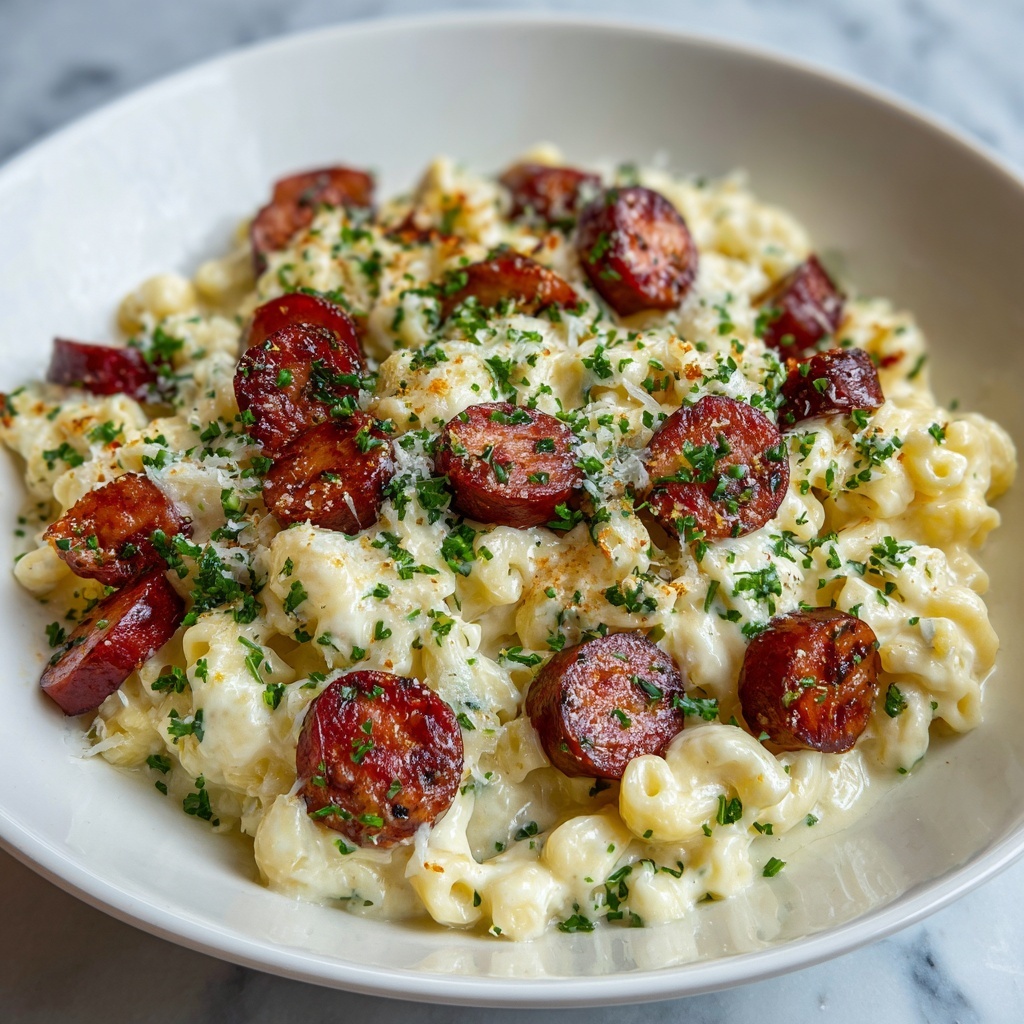 Garlic Butter Sausage Bites with Creamy Parmesan Pasta Recipe - Recipe Image