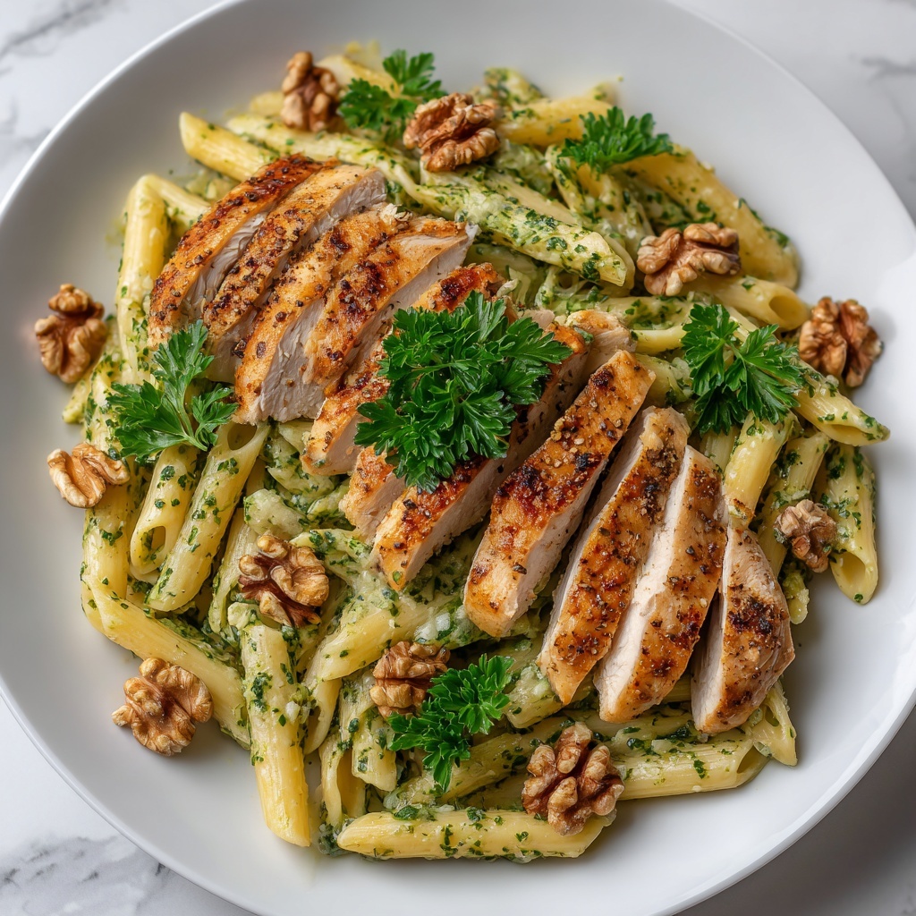 Chicken & Vegetable Penne with Parsley-Walnut Pesto Recipe - Recipe Image