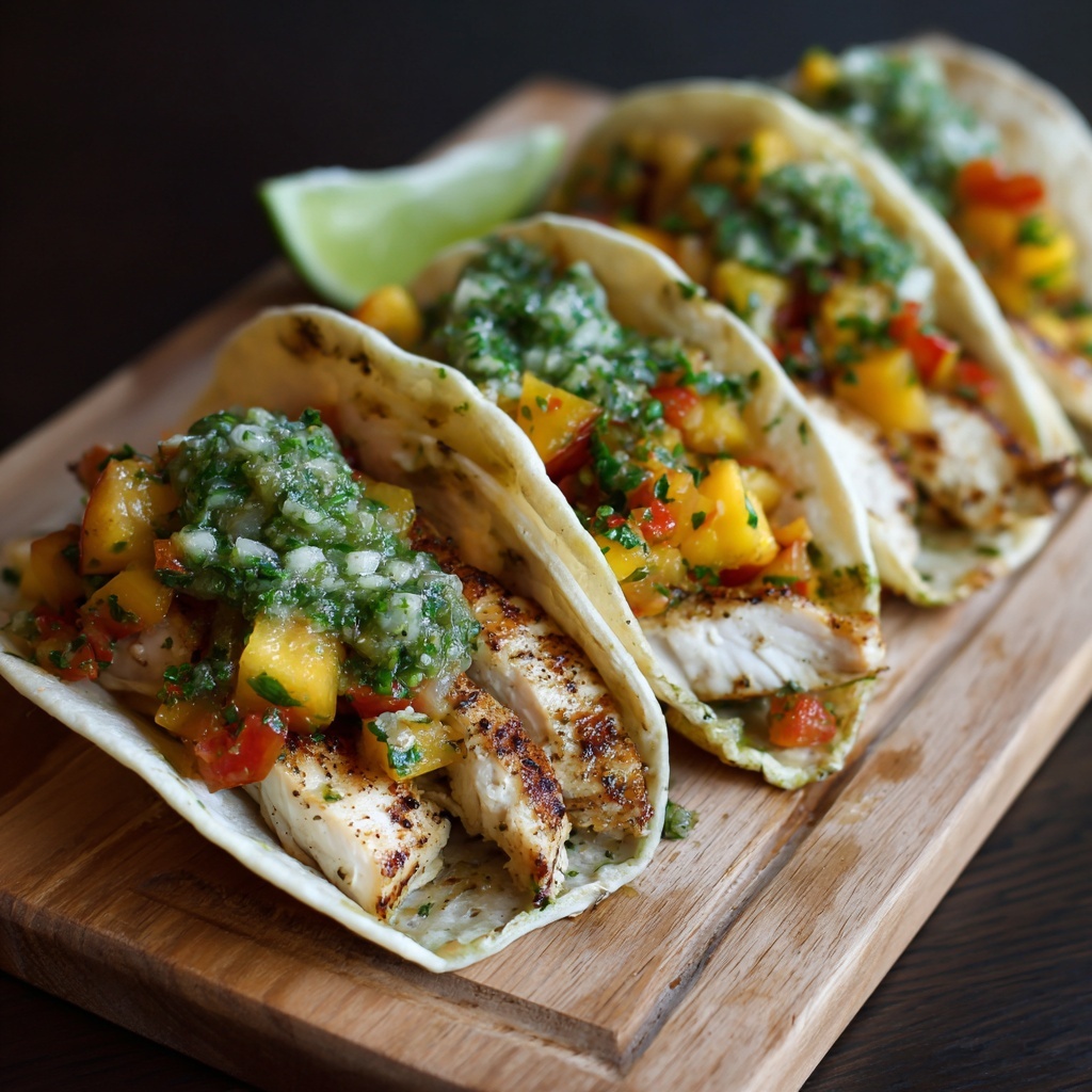 Cilantro-Lime Chicken Tacos with Peach Salsa Recipe - Recipe Image