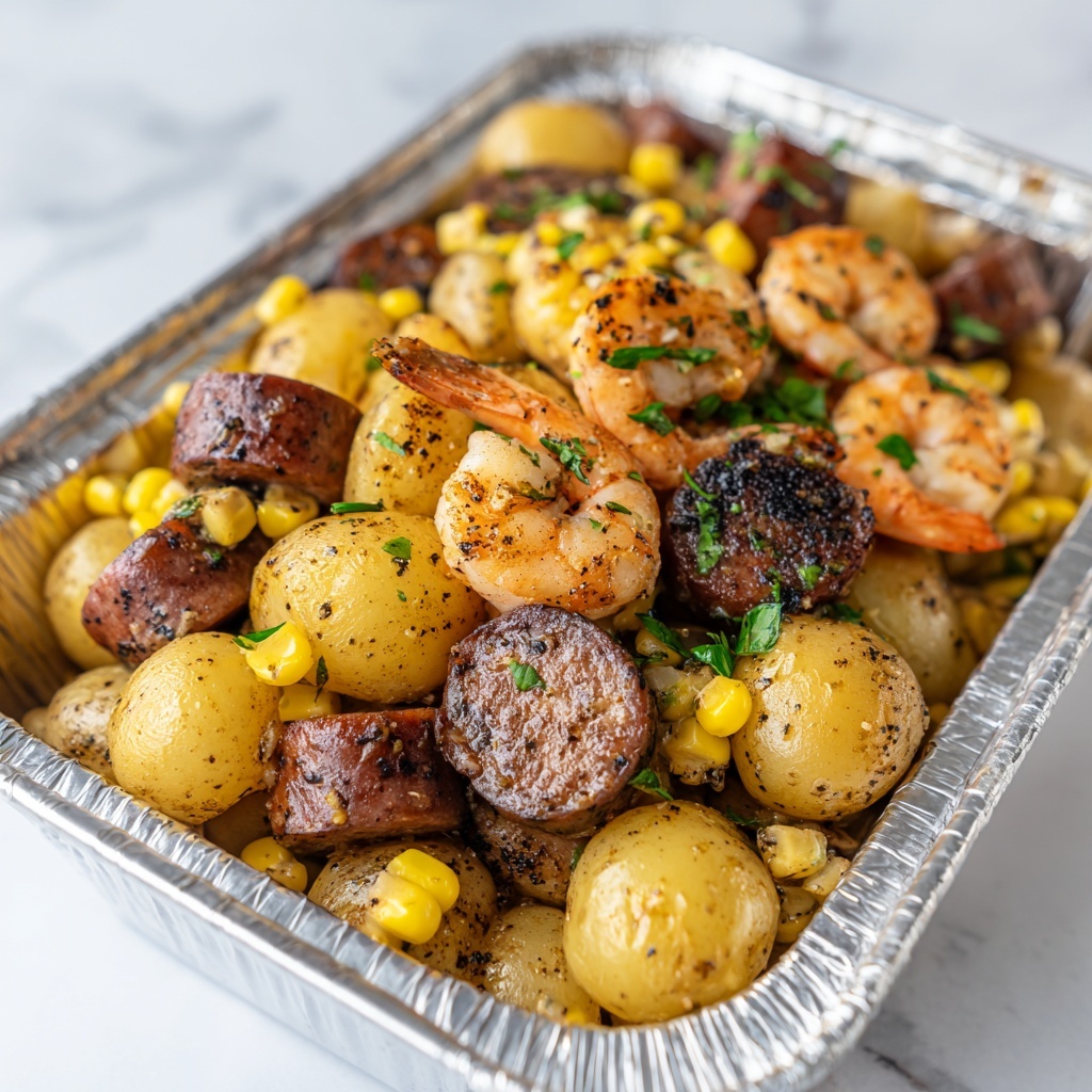 Shrimp, Corn, Potatoes, and Smoked Sausage Foil Pack Recipe - Recipe Image