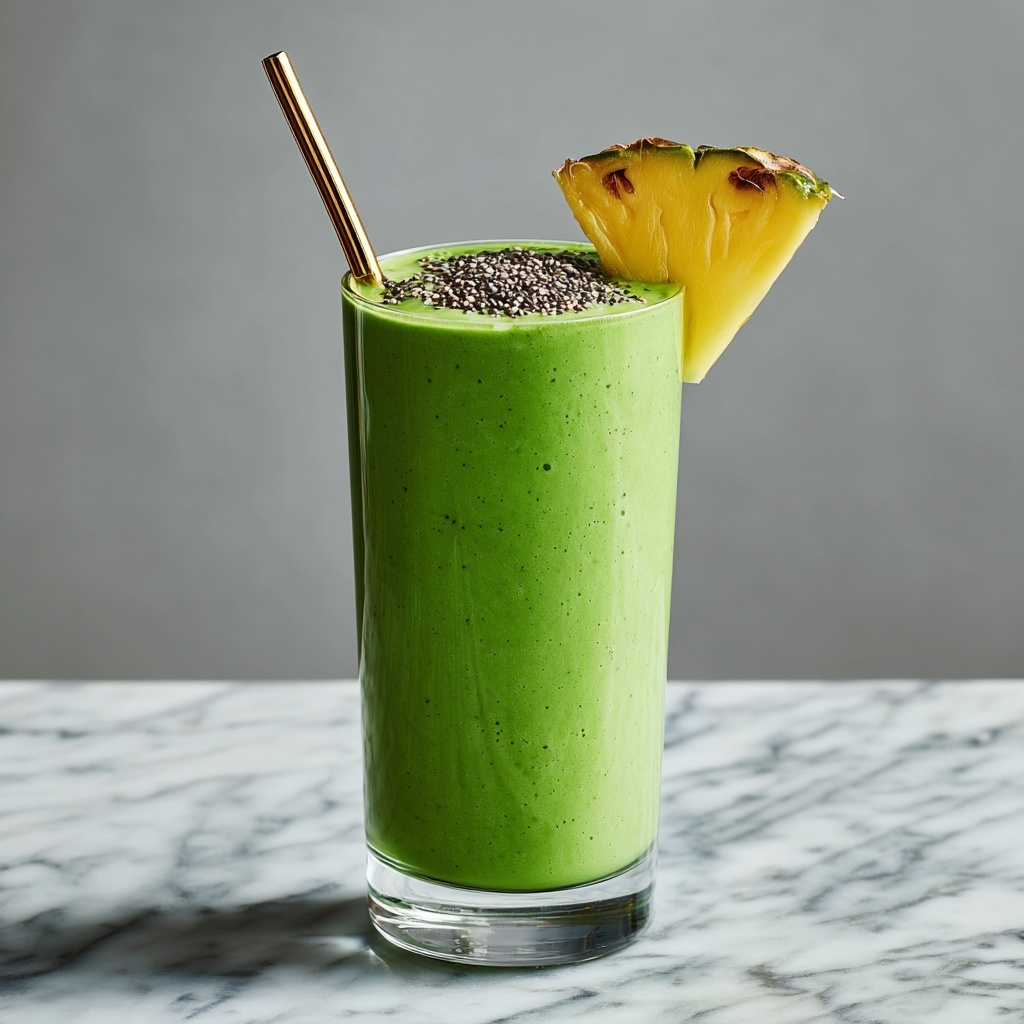 Creamy Green Detox Smoothie with Pineapple and Ginger Recipe - Recipe Image