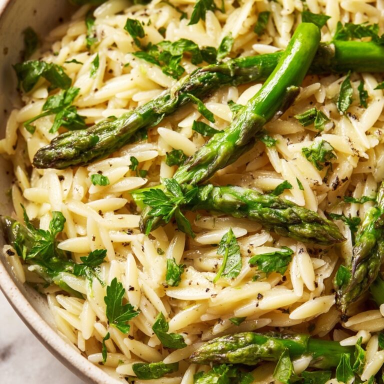 Creamy Orzo with Garlic Butter Asparagus Recipe