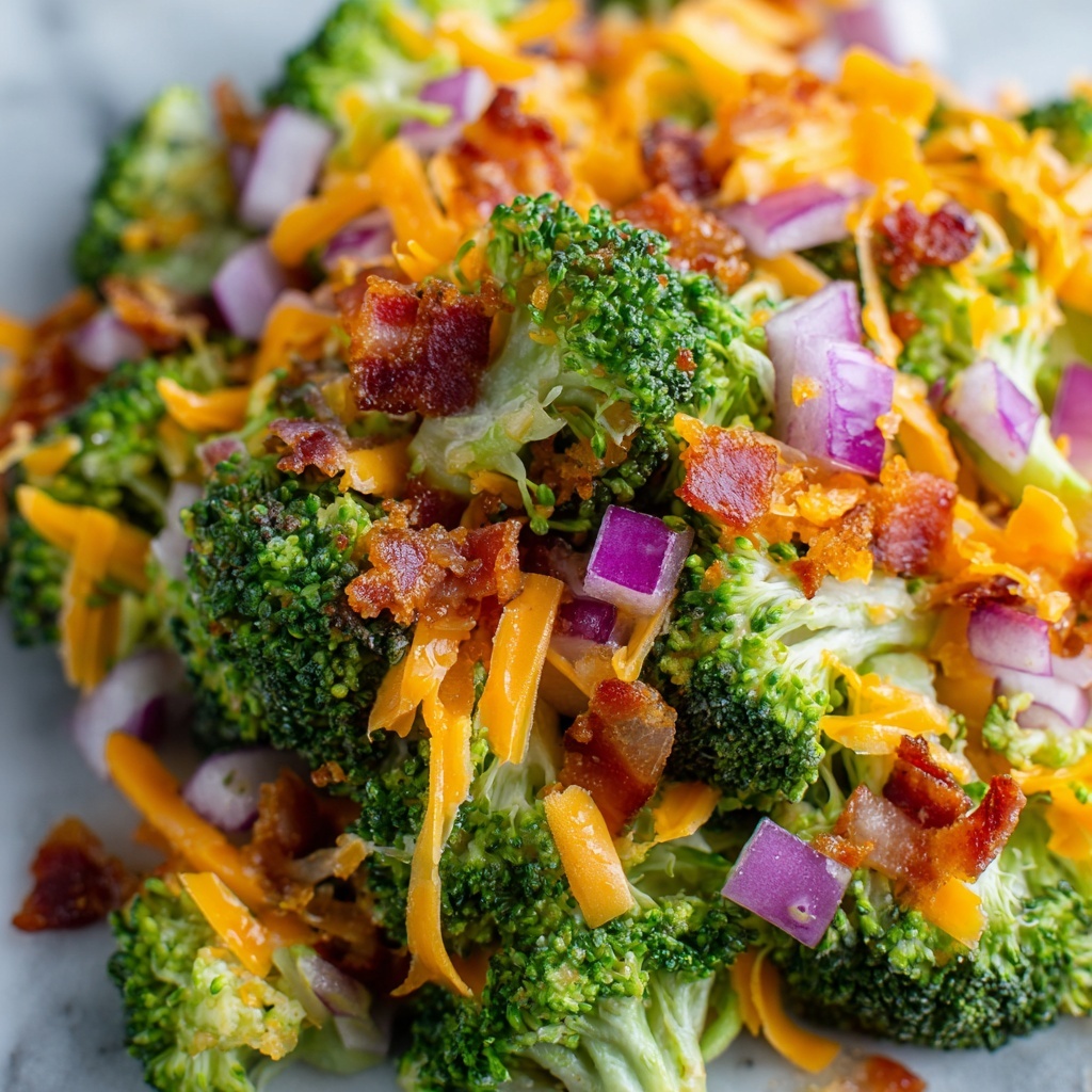 Broccoli Salad with Cheddar Cheese, Bacon, and Red Onion Recipe - Recipe Image