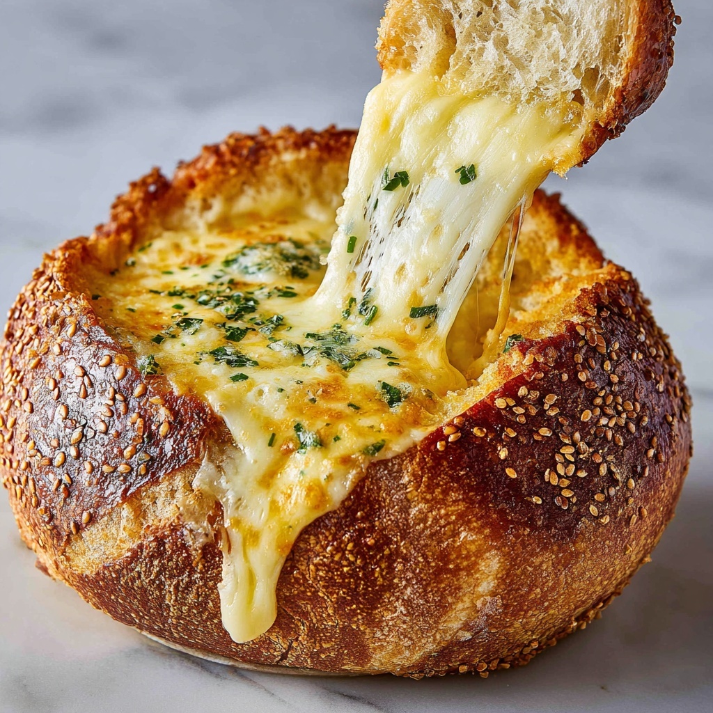 Garlic Butter Baked Brie in a Bread Bowl Recipe - Recipe Image