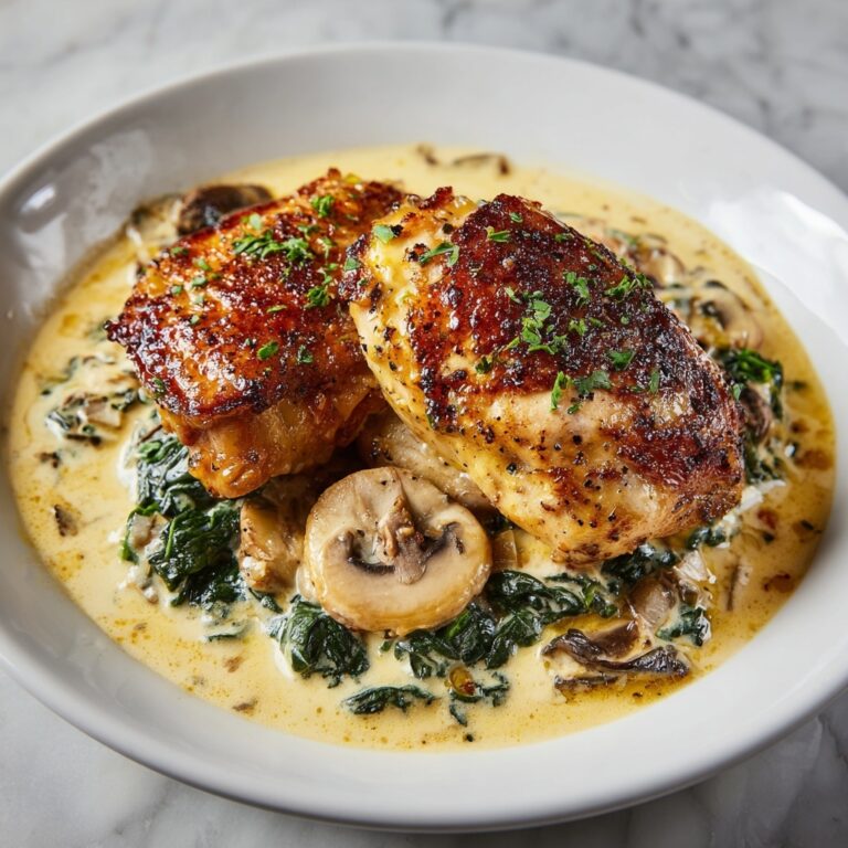 Creamy Smothered Chicken with Spinach, Potatoes, and Mushrooms Recipe