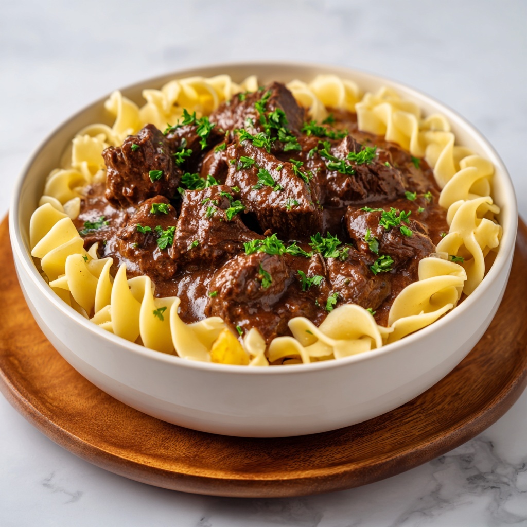 Savory Beef Tips with Buttery Noodles Recipe - Recipe Image