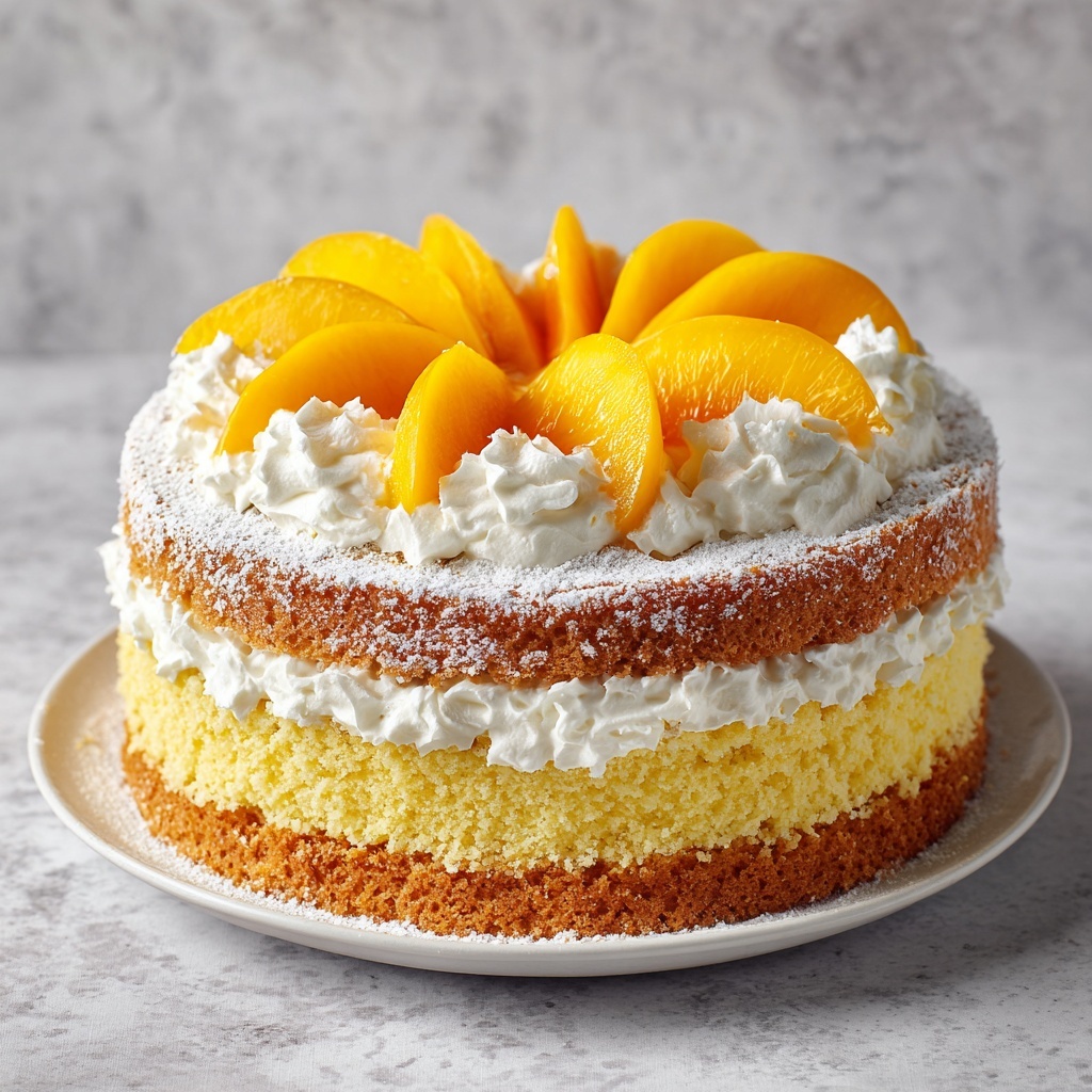 Peach Cake with Creamy Vanilla Glaze Recipe - Recipe Image