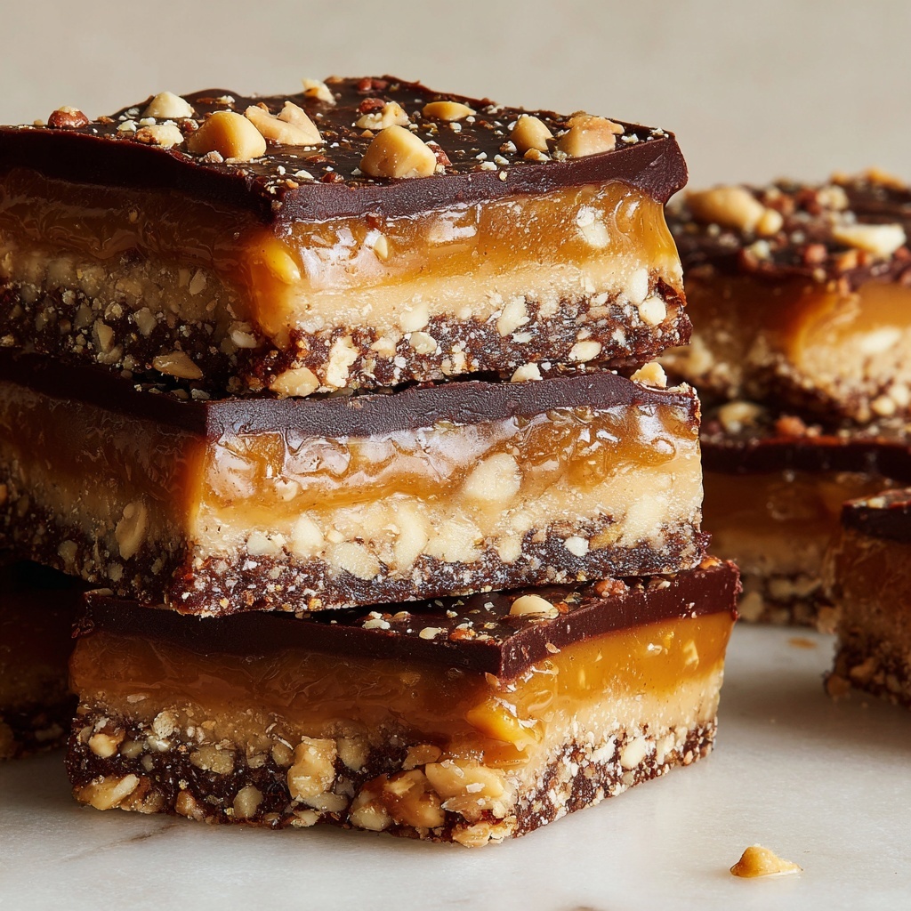 No Bake Crispy Snickers Bars Recipe - Recipe Image