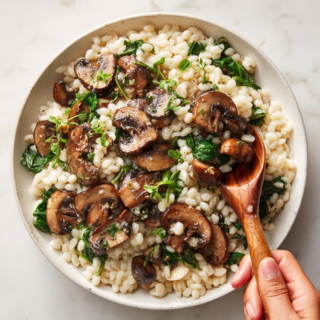 Creamy Spinach and Mushroom Orzo Recipe - Recipe Image