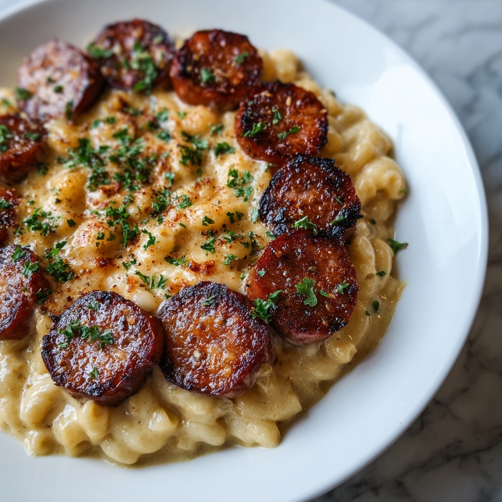 Garlic Butter Sausage Bites with Creamy Parmesan Pasta Recipe - Recipe Image