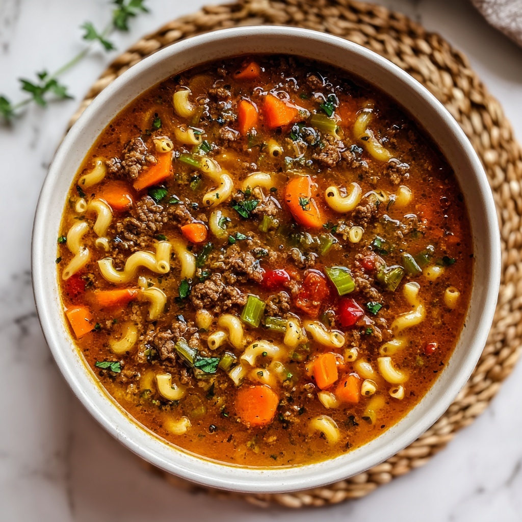 Beef & Tomato Macaroni Soup Recipe - Recipe Image