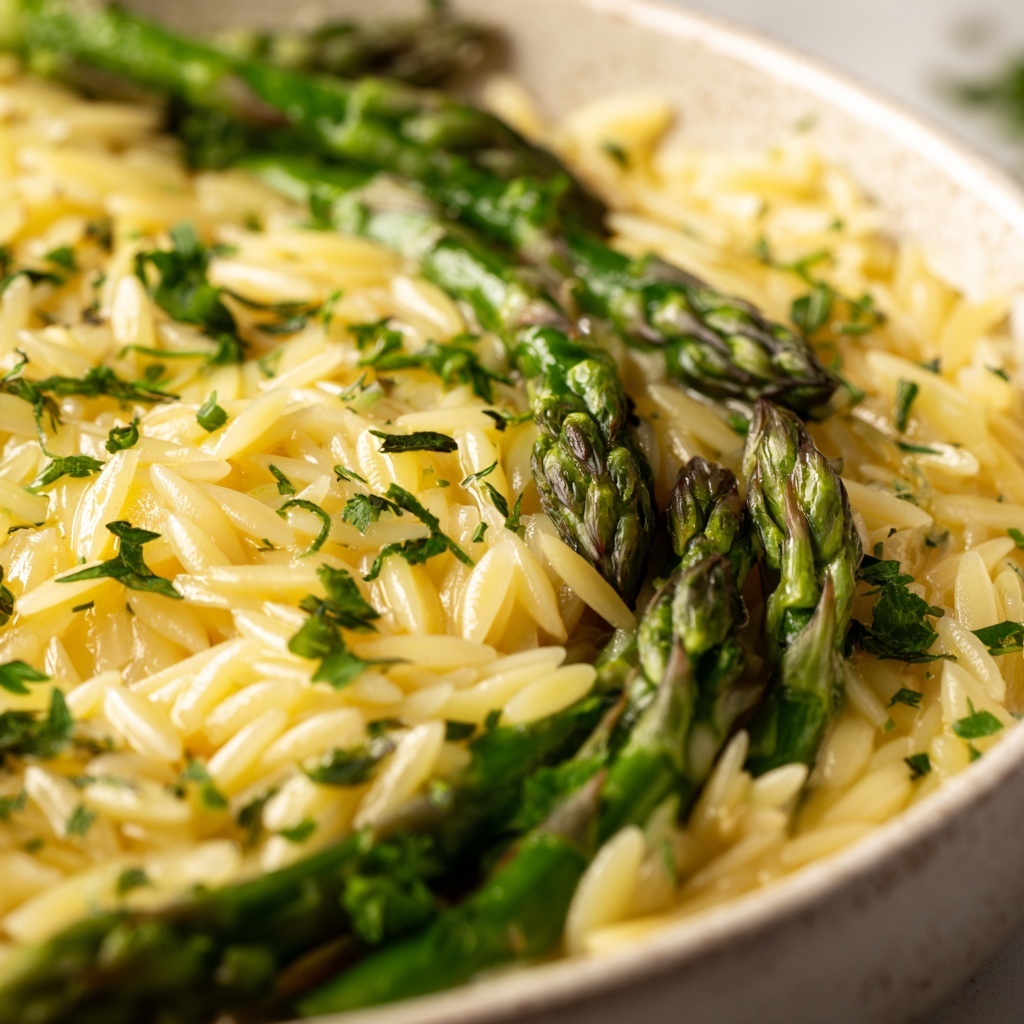 Creamy Orzo with Garlic Butter Asparagus Recipe - Recipe Image