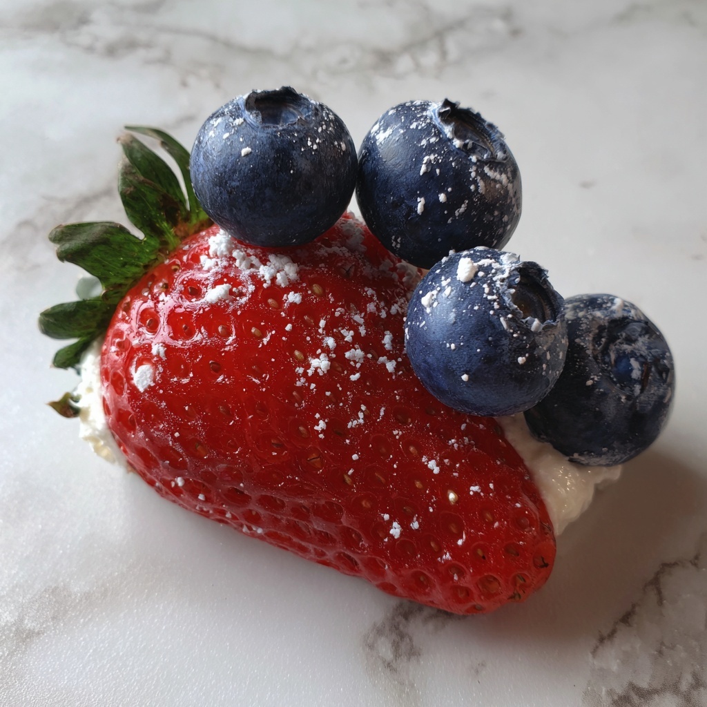 Red, White, and Blue Cheesecake Strawberries Recipe - Recipe Image